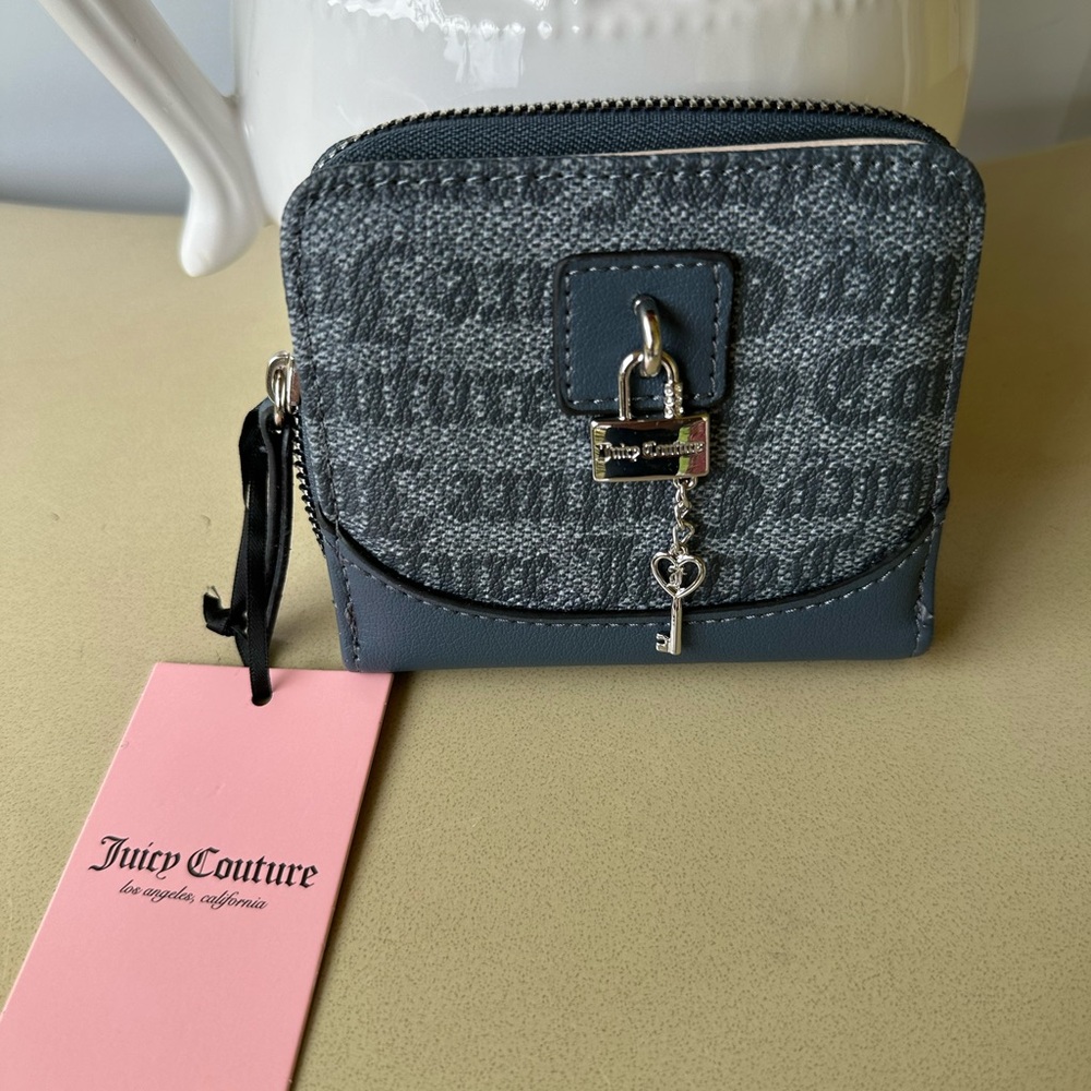 Juicy Couture Denim Blue Eastside Westside Lock and Key Logo Cardholder Wallet
